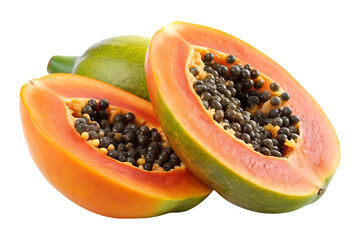 ripe sliced papaya image isolated on transparent background