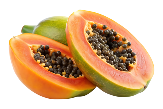 ripe sliced papaya image isolated on transparent background