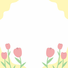 Spring Tulip Flowers With Yellow Frame Border
