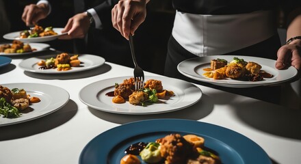 Chefs Serving Gourmet Appetizers in a Restaurant