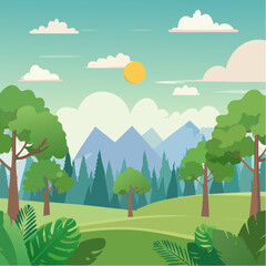 panorama banner background of tropical forest landscape scene