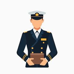Illustration of a Navy Officer in Uniform Holding a Box, Flat Design Vector