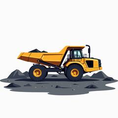 Fototapeta premium Yellow Dump Truck Cartoon Illustration for Construction and Mining Operations with Coal