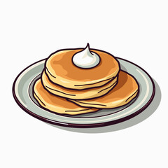 Stack of Delicious Pancakes with Whipped Cream Topping on a Plate Illustration