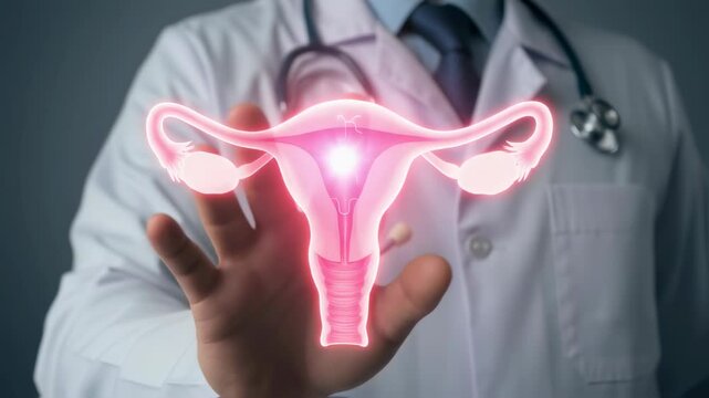 Doctor interacting with holographic uterus display for advanced medical visualization