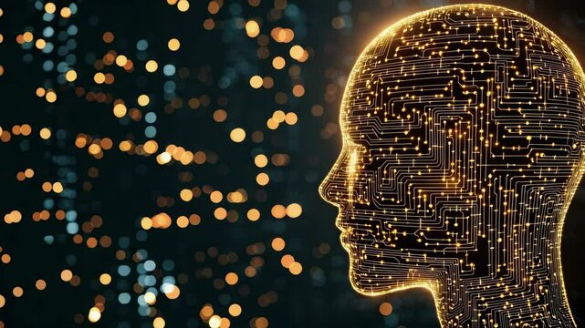 Enterprise AI Optimization concept. Human Silhouette with Circuit Patterns Representing Technology and Innovation in Artificial Intelligence