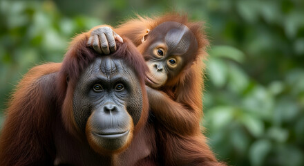 Orangutan Mother and Baby in Nature
