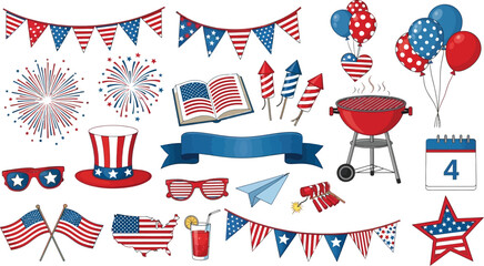 A collection of patriotic themed clip art for fourth of july celebration