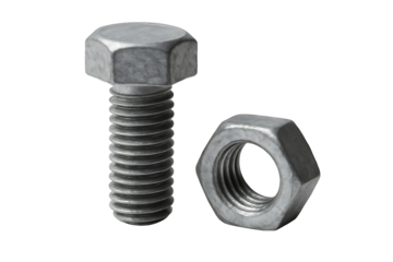 Steel Bolt and Nut Isolated on Transparent Background