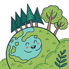 Happy Earth Cartoon Holding a Peace Sign
