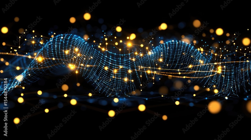 Poster dynamic light waves and particles digital space abstract visualization dark background engaging conc