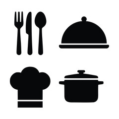 Restaurant and Kitchen Silhouette Icon Set