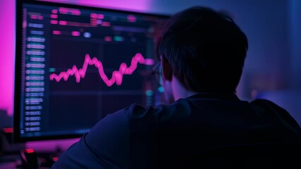 Analyzing financial charts on multiple monitors in a neonlit environment - Powered by Adobe