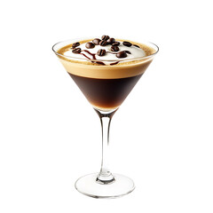Elegant Espresso Martini in a Glass Garnished with Coffee Beans and Chocolate Drizzle