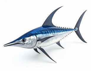 Fototapeta premium Blue Marlin Fish Detailed 3D Render on White Background Ocean Sea Marine Life