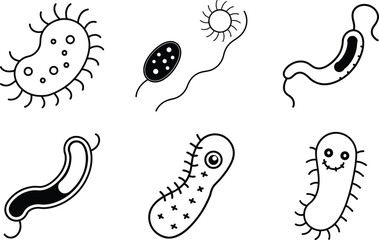Diverse Bacterial World: Vector Illustrations of Pathogens, Processes, and Unique Concepts