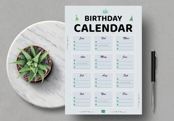 Minimal Birthday Calendar Printable Template