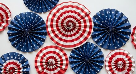 Fototapeta premium Patriotic Paper Fans A Festive Fourth of July Decoration