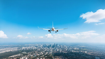 Fototapeta premium airplane in the sky over the city