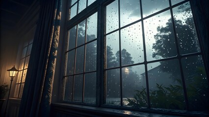 Dark and Moody Glass Window on a Rainy Day