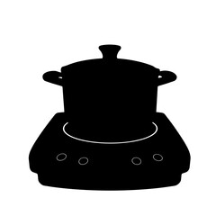 Silhouette of induction stove with pot on a white background, kitchen appliance focus