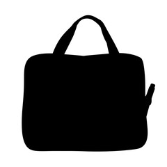 Silhouette of work bag with pen on white background, office organization simplicity