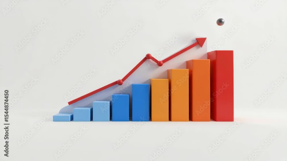 Aufkleber a colorful bar chart with a red upward trending line graph, representing growth and progress on a cl