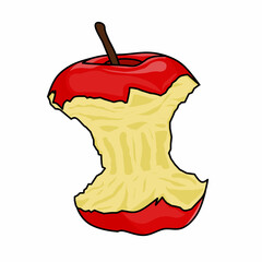 Half Eaten Red Apple Core Illustration