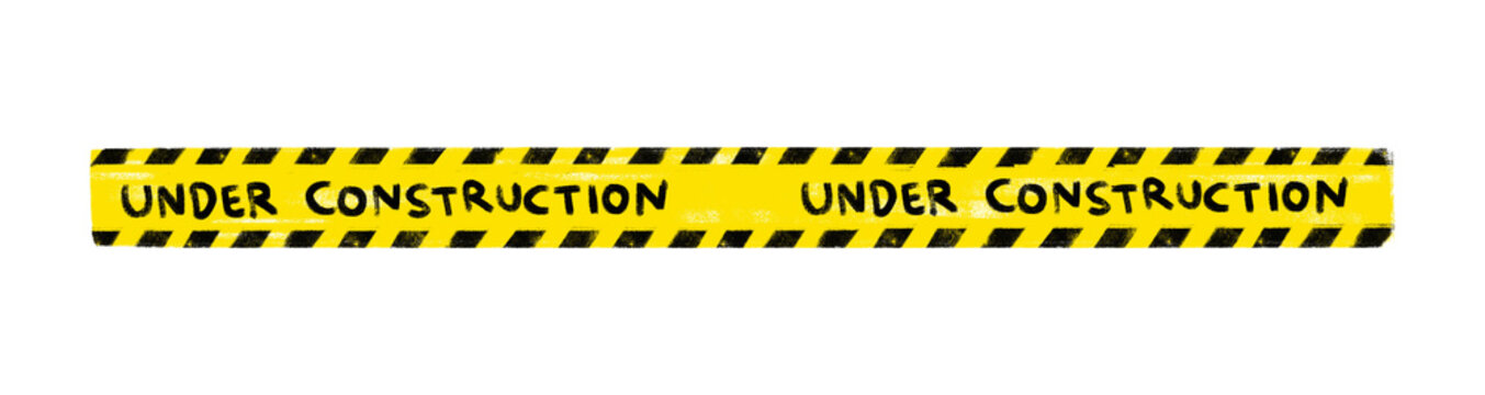 cute hand drawn yellow black under construction safety alert text word police line border kids doodle crayon watercolor illustration clipart png sticker