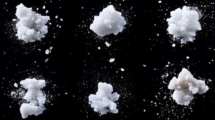 Clustered Salt Crystals On Black Background Detailed Textural Close Up And Contrasting Still Life