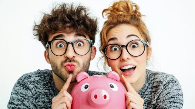 Happy Couple Saving Money Together