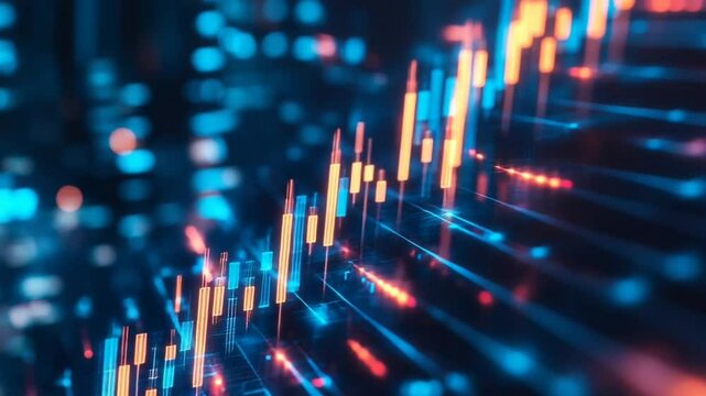 Abstract digital financial graph with glowing candlesticks and lines - Powered by Adobe