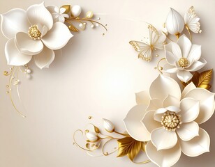 Elegant white floral arrangement with butterflies botanical art soft background peaceful setting close-up perspective nature's beauty