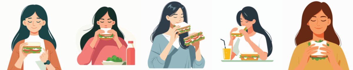 vector character woman eating sandwich