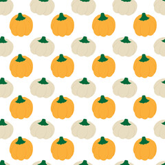 Hand drawn colorful pumpkins white and green Seamless Pattern Autumn Holidays Festive Backdrop idea