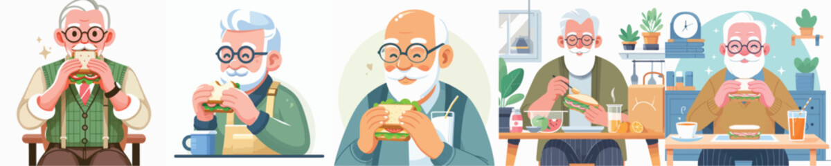 vector character grandpa eating sandwich