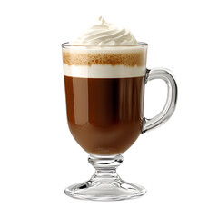 Rich Coffee Beverage with Whipped Cream in a Glass Mug