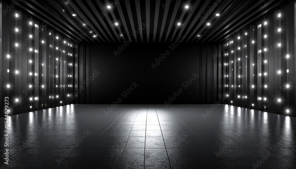 Poster illuminated stage setup for events studio location photography dark environment wide angle view aest