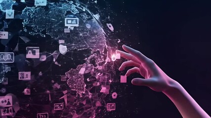 Hand interacting with digital data sphere - Powered by Adobe