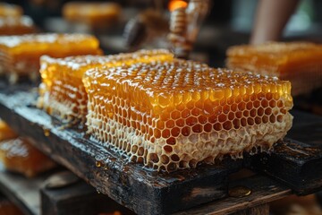 Golden Honeycomb Frames Raw Honey Beekeeping Natural Honeycomb Sweet Honey Harvest Bee Product