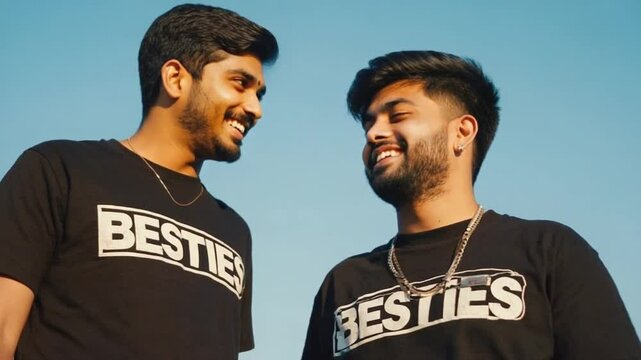 Two bestie friends wearing bestie t-shirts.