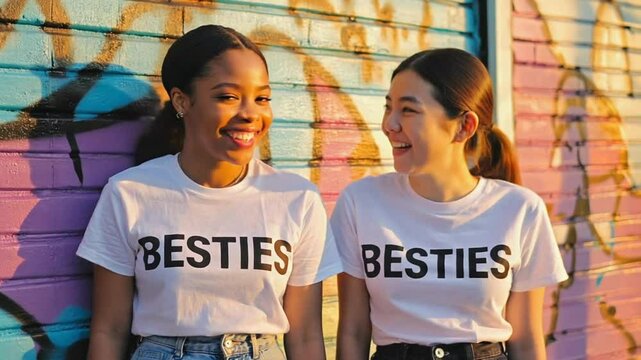 Two bestie friends wearing bestie t-shirts.