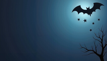Bat silhouette with stars and tree branches on a blue background