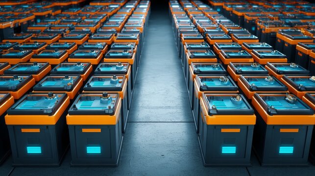 Modern technology hub, exploring a room of vibrant orange and blue computers for innovation