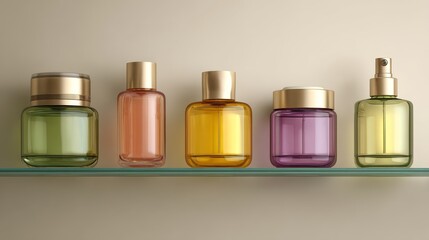 A vibrant array of colorful bottles, captivating display of hues and shades in row