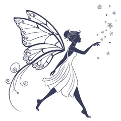 silhouette fairies on white background