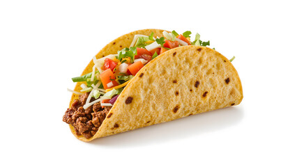 Taco fillings of ground beef, lettuce, tomatoes, and cheese combine for a flavorful and satisfying meal option. Perfect for food blogs and restaurant menus.