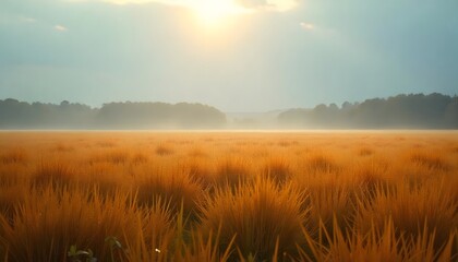 Golden Rice Fields at Sunset over the cloudy