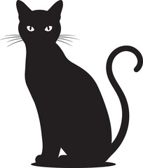 Elegant Black Cat Silhouette Vector Illustration of a Sitting Feline
