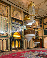 The intricate designs and ornate decorations adorning the interior of Jame Asr Hassanil Bolkiah Mosque in Bandar Seri Begawan, Brunei, epitomize the splendor of Islamic art and culture